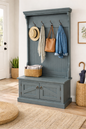 Rustic Hall Tree with Storage Bench – Solid Wood Entryway Organizer (Made in USA)