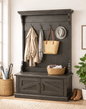Rustic Hall Tree with Storage Bench – Solid Wood Entryway Organizer (Made in USA)