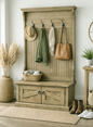 Rustic Hall Tree with Storage Bench – Solid Wood Entryway Organizer (Made in USA)