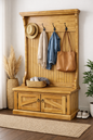 Rustic Hall Tree with Storage Bench – Solid Wood Entryway Organizer (Made in USA)