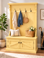 Rustic Hall Tree with Storage Bench – Solid Wood Entryway Organizer (Made in USA)