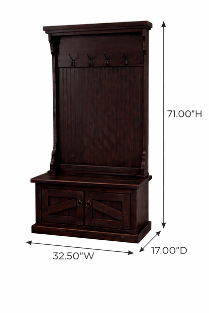 Rustic Hall Tree with Storage Bench – Solid Wood Entryway Organizer (Made in USA)