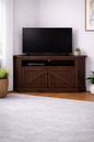 Rustic Curve Corner TV Stand – Solid Wood Corner Entertainment Center (Made in USA)