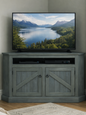 Rustic Curve Corner TV Stand – Solid Wood Corner Entertainment Center (Made in USA)