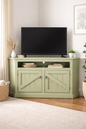 Rustic Curve Corner TV Stand – Solid Wood Corner Entertainment Center (Made in USA)