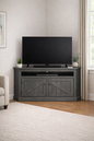 Rustic Curve Corner TV Stand – Solid Wood Corner Entertainment Center (Made in USA)