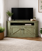 Rustic Curve Corner TV Stand – Solid Wood Corner Entertainment Center (Made in USA)