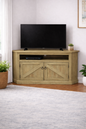 Rustic Curve Corner TV Stand – Solid Wood Corner Entertainment Center (Made in USA)