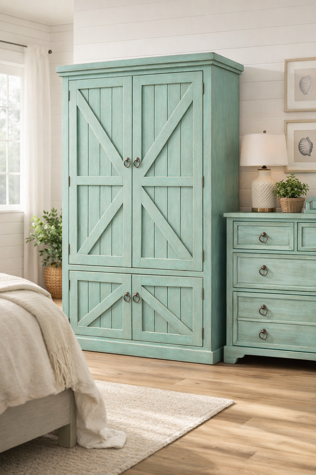 Rustic Double Door Armoire – Solid Wood Wardrobe Closet with Shelving (Made in USA)