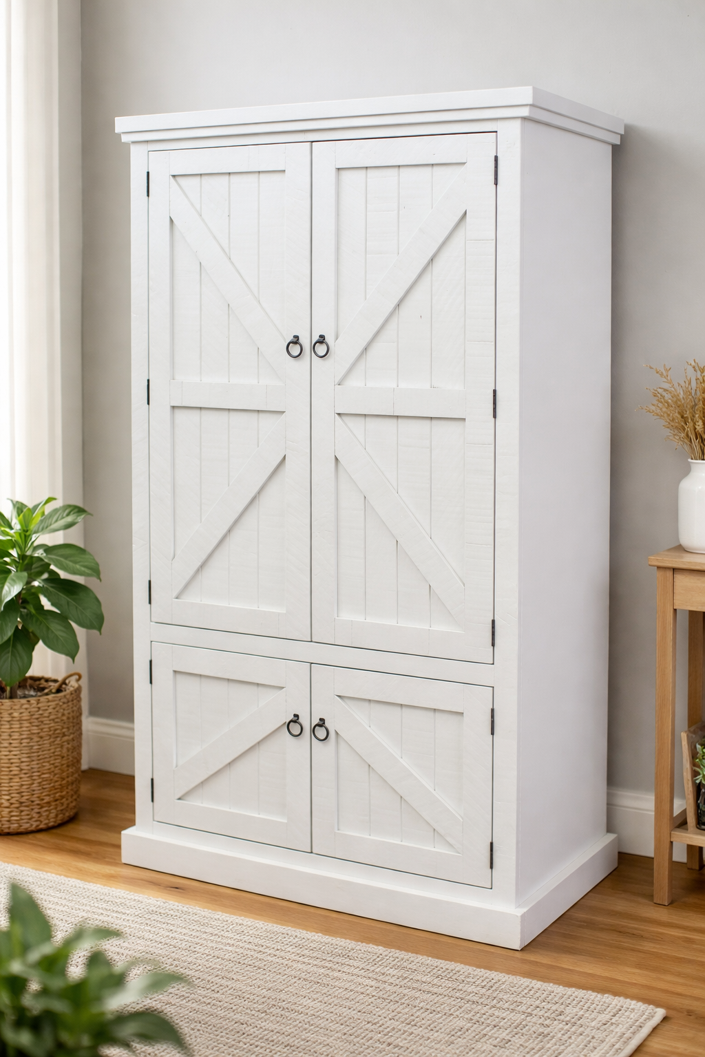 Rustic Double Door Armoire – Solid Wood Wardrobe Closet with Shelving (Made in USA)