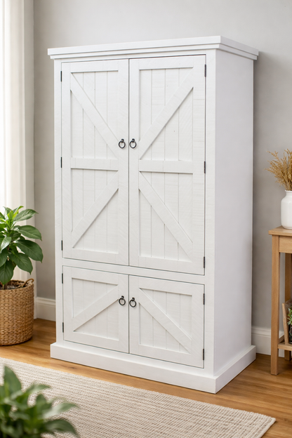 Rustic Double Door Armoire – Solid Wood Wardrobe Closet with Shelving (Made in USA)