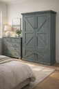 Rustic Double Door Armoire – Solid Wood Wardrobe Closet with Shelving (Made in USA)