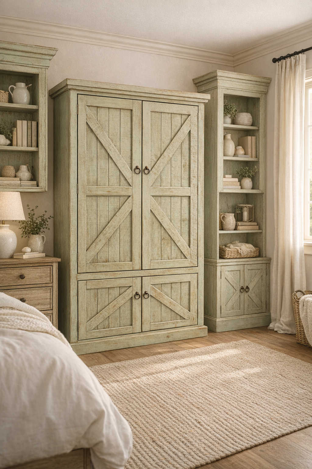 Rustic Double Door Armoire – Solid Wood Wardrobe Closet with Shelving (Made in USA)