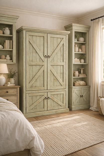 Rustic Double Door Armoire – Solid Wood Wardrobe Closet with Shelving (Made in USA)
