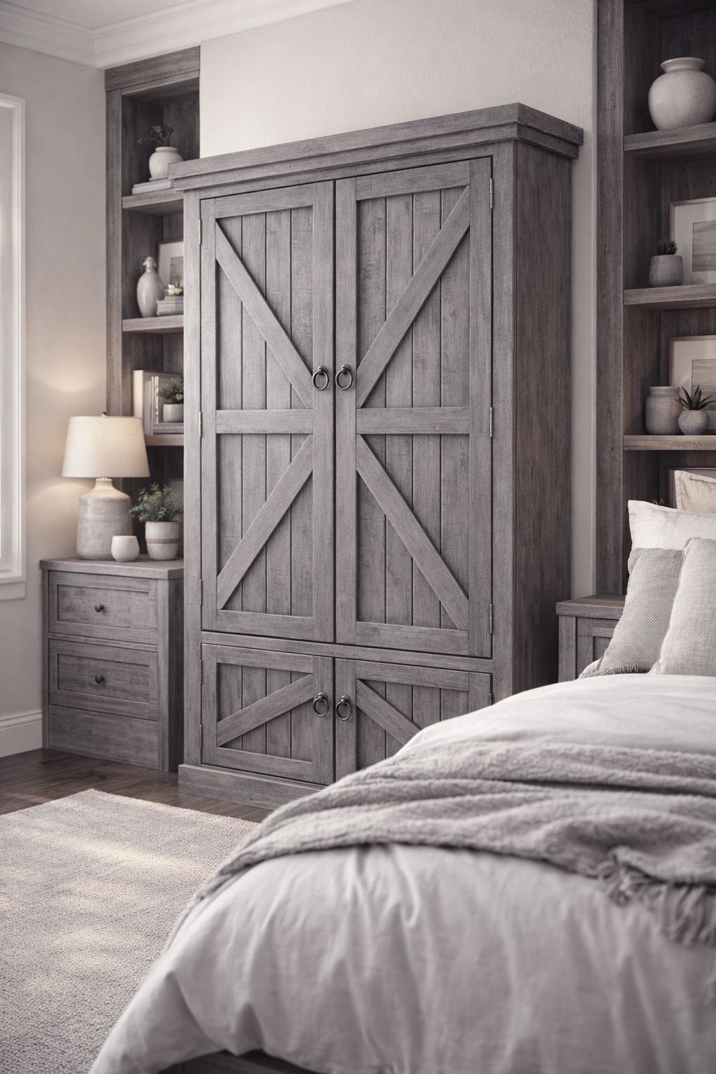 Rustic Double Door Armoire – Solid Wood Wardrobe Closet with Shelving (Made in USA)