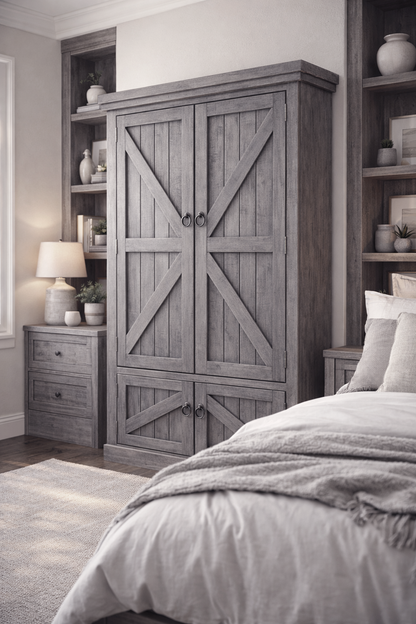 Rustic Double Door Armoire – Solid Wood Wardrobe Closet with Shelving (Made in USA)