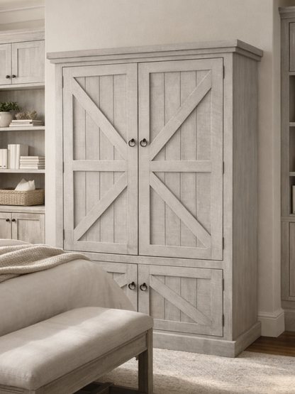 Rustic Double Door Armoire – Solid Wood Wardrobe Closet with Shelving (Made in USA)