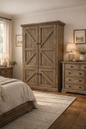 Rustic Double Door Armoire – Solid Wood Wardrobe Closet with Shelving (Made in USA)