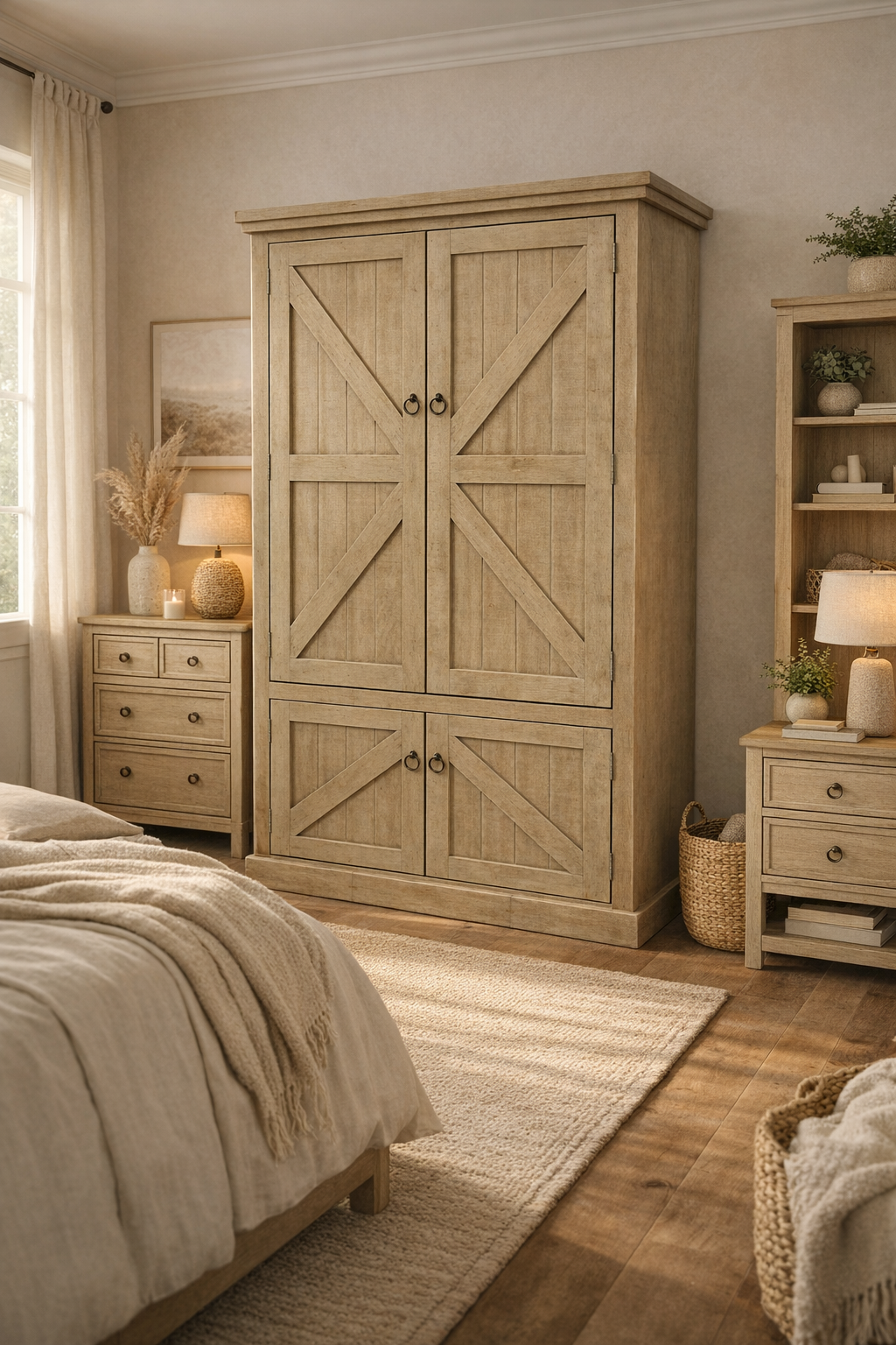 Rustic Double Door Armoire – Solid Wood Wardrobe Closet with Shelving (Made in USA)