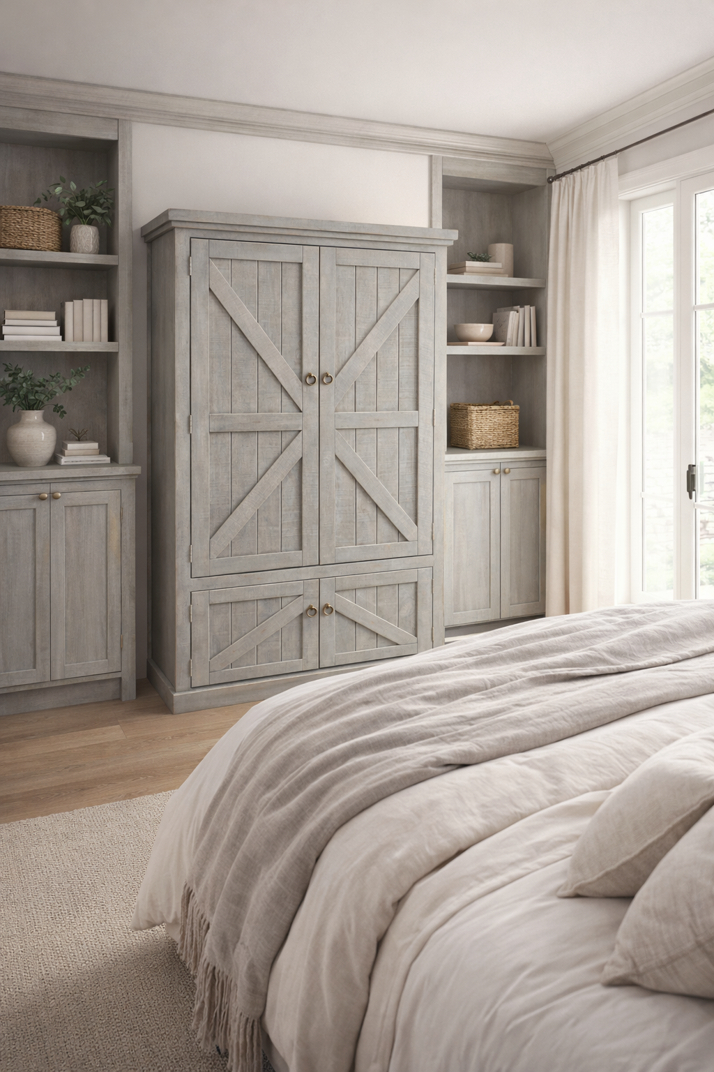 Rustic Double Door Armoire – Solid Wood Wardrobe Closet with Shelving (Made in USA)