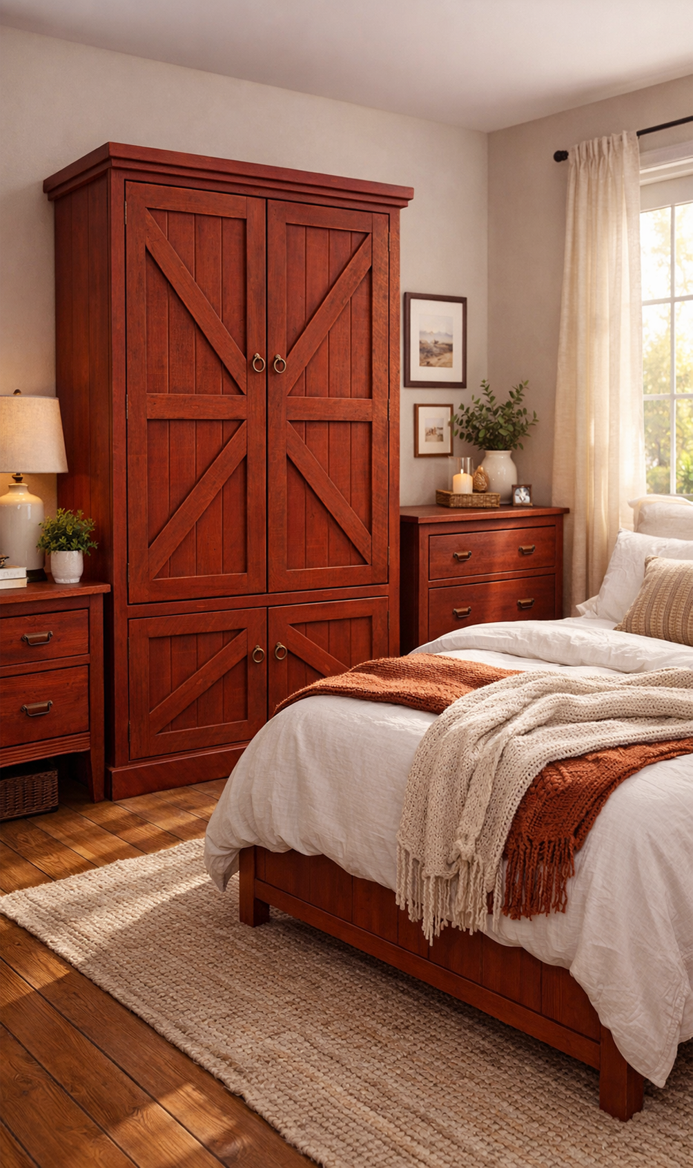 Rustic Double Door Armoire – Solid Wood Wardrobe Closet with Shelving (Made in USA)