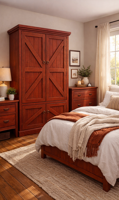 Rustic Double Door Armoire – Solid Wood Wardrobe Closet with Shelving (Made in USA)