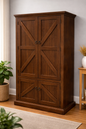 Rustic Double Door Armoire – Solid Wood Wardrobe Closet with Shelving (Made in USA)