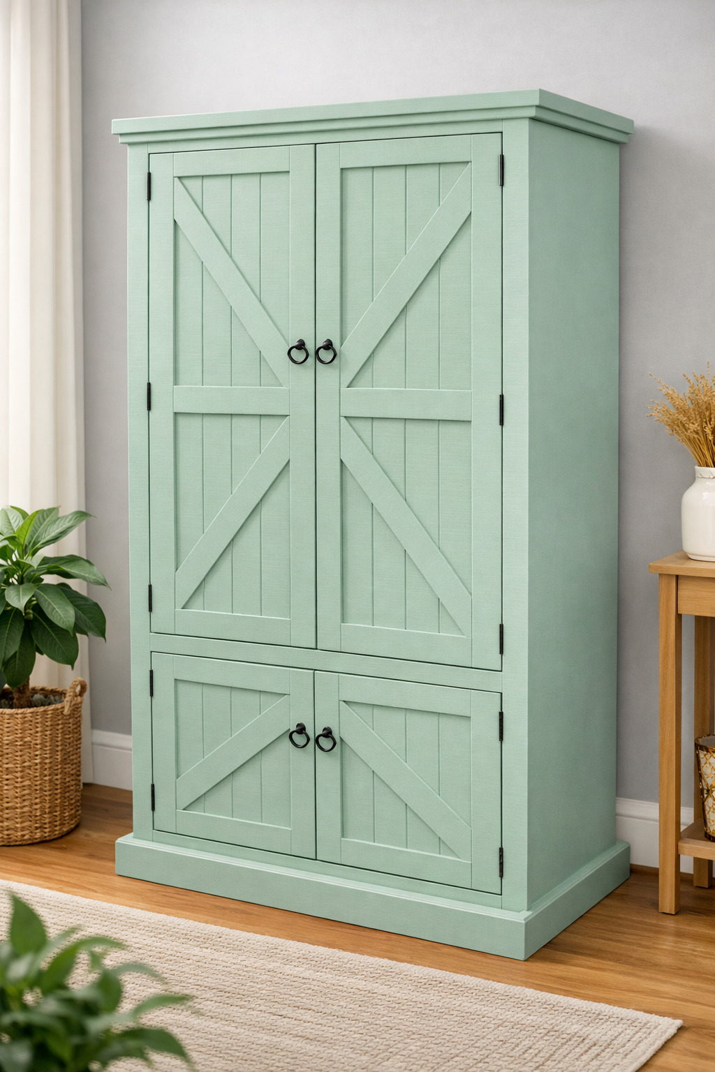 Rustic Double Door Armoire – Solid Wood Wardrobe Closet with Shelving (Made in USA)
