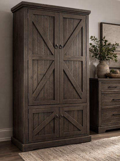 Rustic Double Door Armoire – Solid Wood Wardrobe Closet with Shelving (Made in USA)