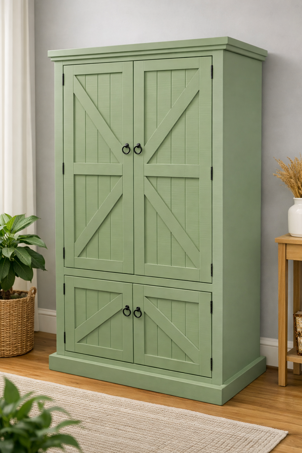 Rustic Double Door Armoire – Solid Wood Wardrobe Closet with Shelving (Made in USA)