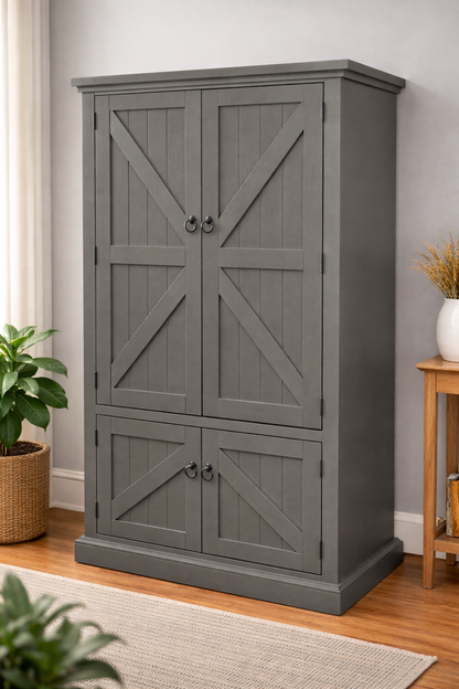 Rustic Double Door Armoire – Solid Wood Wardrobe Closet with Shelving (Made in USA)