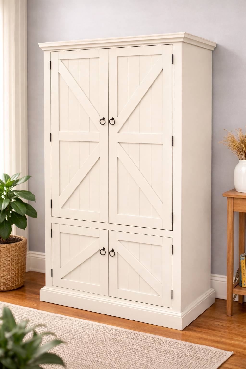 Rustic Double Door Armoire – Solid Wood Wardrobe Closet with Shelving (Made in USA)