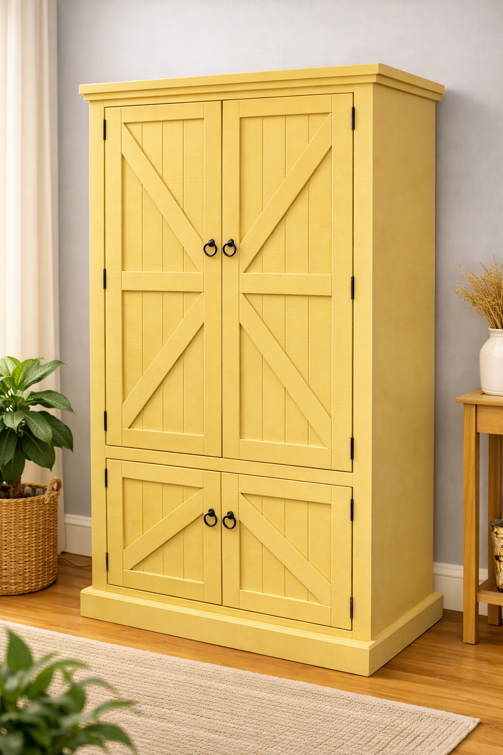 Rustic Double Door Armoire – Solid Wood Wardrobe Closet with Shelving (Made in USA)