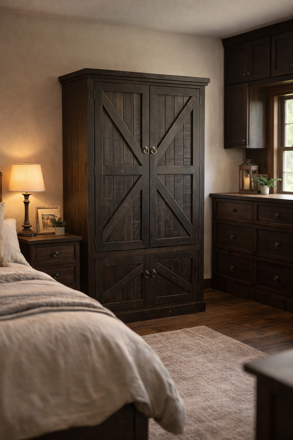Rustic Double Door Armoire – Solid Wood Wardrobe Closet with Shelving (Made in USA)