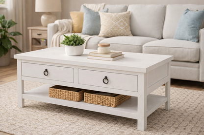 Rustic Promo Coffee Table – Solid Wood Living Room Table with Storage (Made in USA)
