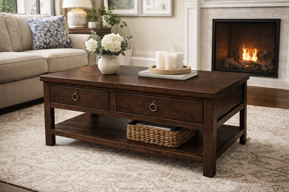 Rustic Promo Coffee Table – Solid Wood Living Room Table with Storage (Made in USA)
