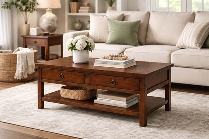 Rustic Promo Coffee Table – Solid Wood Living Room Table with Storage (Made in USA)