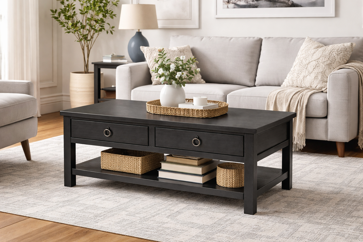 Rustic Promo Coffee Table – Solid Wood Living Room Table with Storage (Made in USA)