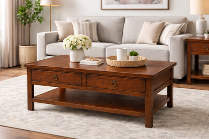 Rustic Promo Coffee Table – Solid Wood Living Room Table with Storage (Made in USA)