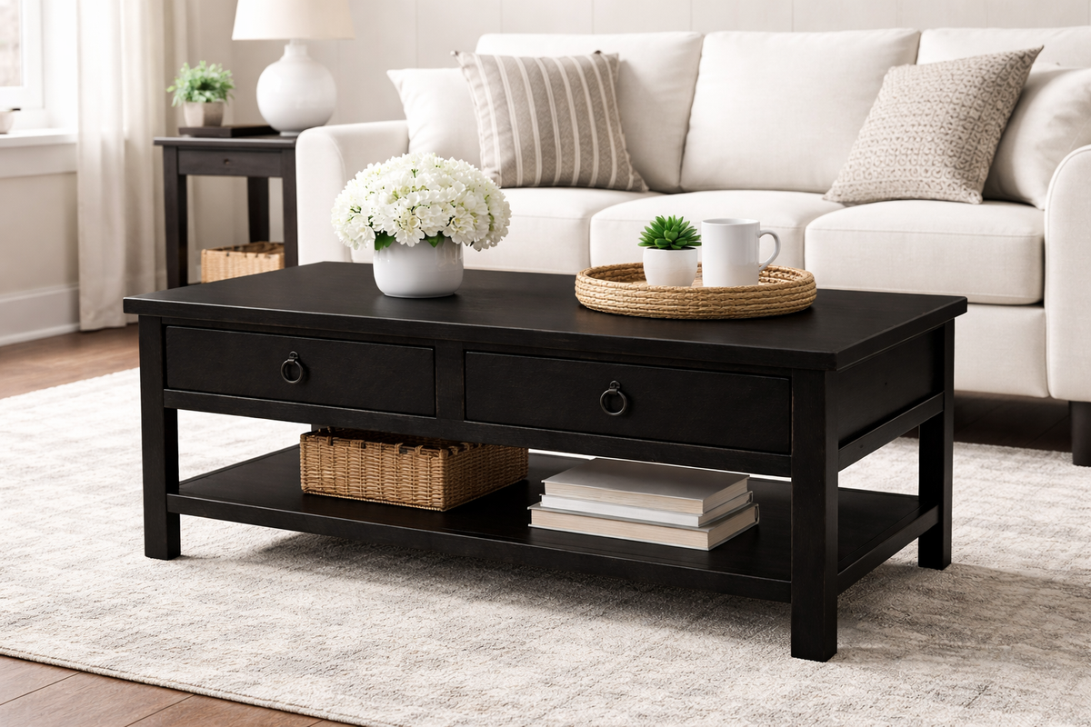 Rustic Promo Coffee Table – Solid Wood Living Room Table with Storage (Made in USA)