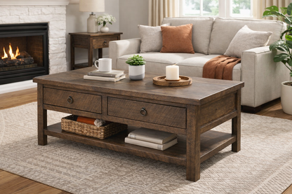 Rustic Promo Coffee Table – Solid Wood Living Room Table with Storage (Made in USA)