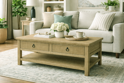 Rustic Promo Coffee Table – Solid Wood Living Room Table with Storage (Made in USA)