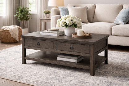 Rustic Promo Coffee Table – Solid Wood Living Room Table with Storage (Made in USA)