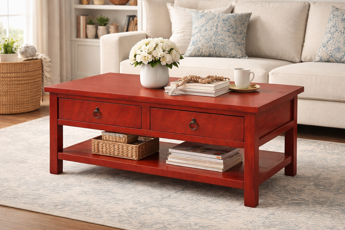 Rustic Promo Coffee Table – Solid Wood Living Room Table with Storage (Made in USA)