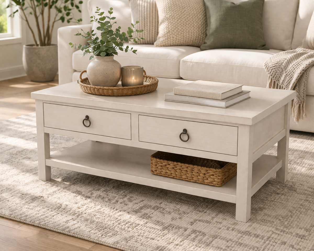 Rustic Promo Coffee Table – Solid Wood Living Room Table with Storage (Made in USA)