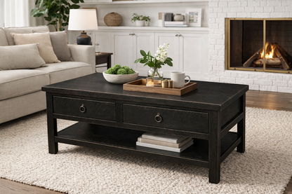 Rustic Promo Coffee Table – Solid Wood Living Room Table with Storage (Made in USA)