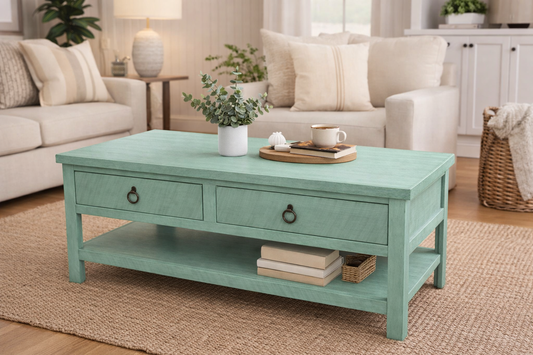 Rustic Promo Coffee Table – Solid Wood Living Room Table with Storage (Made in USA)