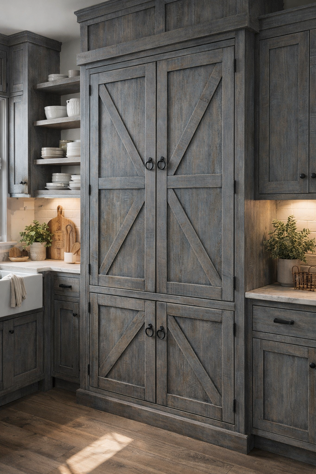 Rustic Promo Double-Door Pantry – Solid Wood Kitchen Storage Cabinet (Made in USA)
