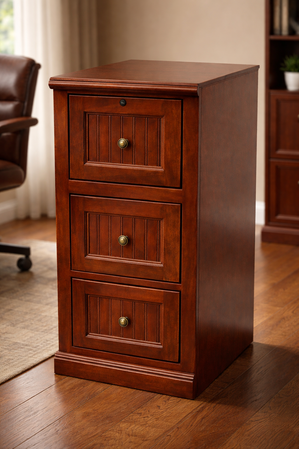 Poplar 3 Drawer File Cabinet – Solid Wood Office Storage with Locking Drawer (Made in USA)