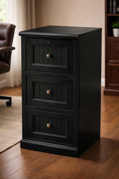 Poplar 3 Drawer File Cabinet – Solid Wood Office Storage with Locking Drawer (Made in USA)